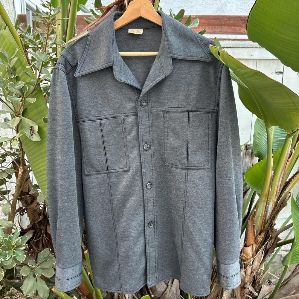Vintage 1970s Kings Road Perma Prest Knit Jacket Shirt L 22x29